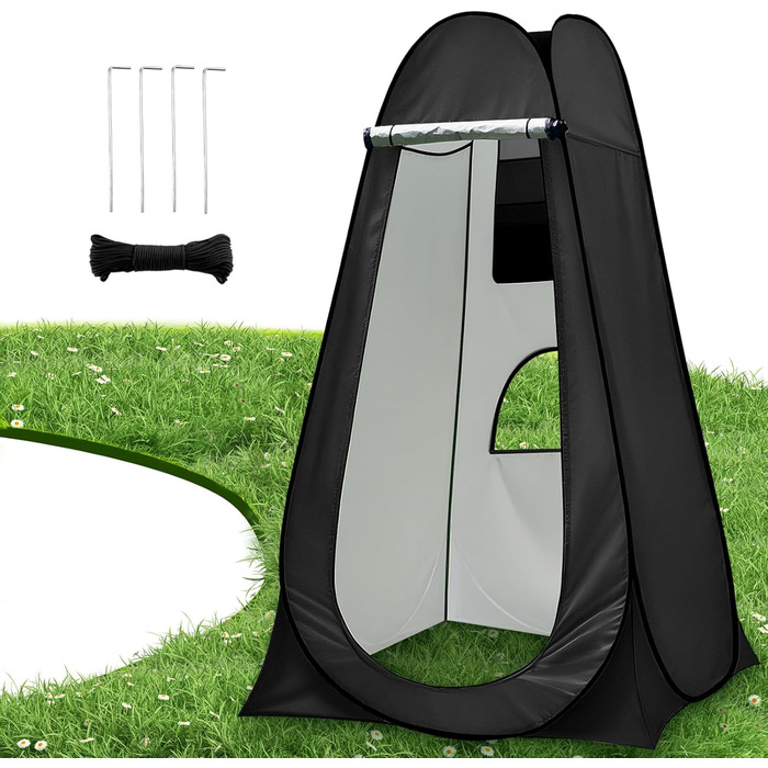 Charmofun Pop Up Shower Tent - Portable Camping Toilet & Changing Tent with UV Protection - Black