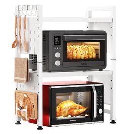 Поличка для мікрохвильової печі SAYZH, 3-рівнева висувна, органайзер для кухні з 10 гачками, біла