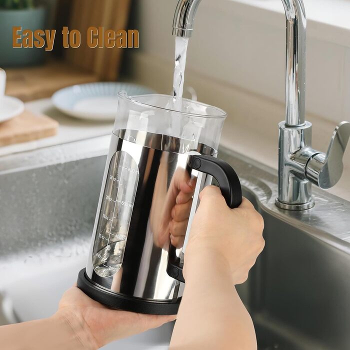 Френч-прес для кави, 1 л, скло Borosilikat, нержавіюча сталь, з багаторазовими фільтрами, портативна кавоварка для кухні, подорожей, кемпінгу