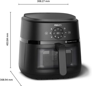 Philips Airfryer 2000 Series – 13 Cooking Functions, 6.2L Capacity, Compact Design with Viewing Window, RapidAir Technology, 90% Less Fat, Easy to Clean (NA230/00) 6.2L - Viewing Window
