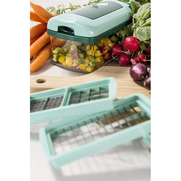Набір для нарізання овочів Genius Nicer Dicer Fusion Julietti | 16 частин | Універсальний овочеріз | Слайсер, 26.5 x 11.5 x 14.5 см, м'ятно-зелений