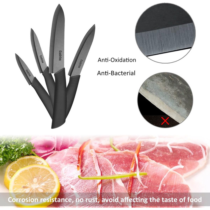 Набір керамічних ножів Cadrim (5 шт.): кухонні, для овочів, м'яса, з захистом леза | Чорний