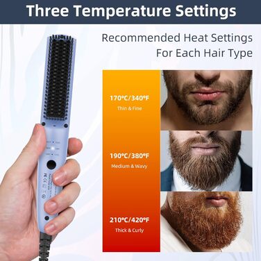 VIKICON Men's Beard Straightener - Mini Electric Beard Flat Iron, 30s Style Heated Brush Comb, Ionic Hair Straightener for Long & Short Beards (Blue)