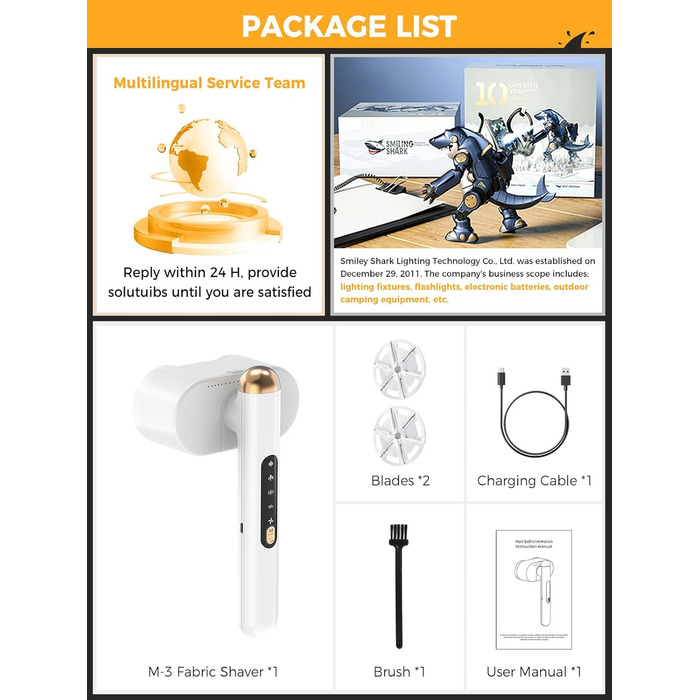 Електричний флусознімач Smiling Shark M-3: бездротовий, з 4 рівнями регулювання, 90° обертання, для одягу та меблів
