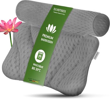 SilverRack Bathtub Pillow MEDIUM-SOFT [White 4D] - Neck Pillow for Bathtub with Suction Cups as Bathtub Accessory - Pillow for Bathtub - Bath Pillow with Ergonomic Fit (Gray Thin)
