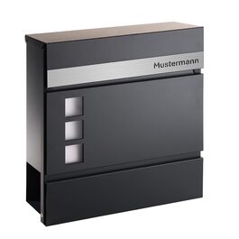 Поштовий ящик Forgard Helsingborg антрацит з газетницею, персоналізований, з нержавіючої сталі з іменем родини, комплект для монтажу (RAL 7016)