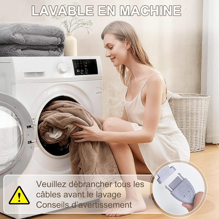 Електрична ковдра COZYTY 150x200 см з таймером та захистом від перегріву, фланель, 6 режимів нагріву, машинне прання (Бежева)