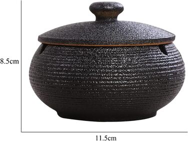Керамічний попільничник з кришкою, ретро-дизайн, чорний колір, 11.5x8.5 см. Підходить для дому, офісу та вулиці.