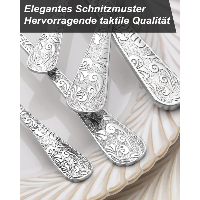 Набір столових приборів Vintage з різьбленням на 6 осіб, нержавіюча сталь, сріблястий (24 предмети) - ложки, виделки, ножі для дому та кухні, поліровані