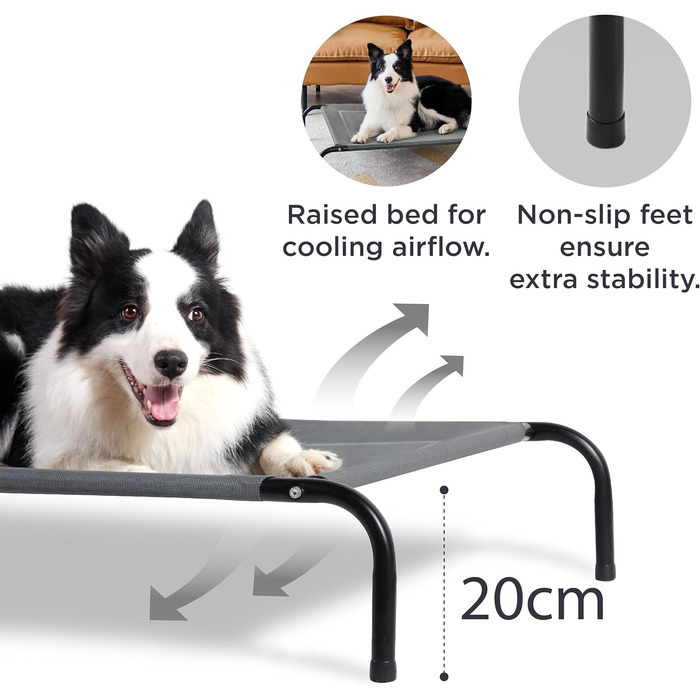 Лежак для собак BEDSURE Outdoor середній, сірий, піднятий, для вулиці та саду, 105x80 см, висота 20 см
