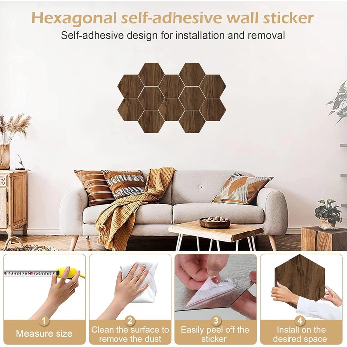 Набір гексагональних акустичних панелей MENAYODA (12 шт), самоклейні звукопоглинаючі плити високої щільності для стін, стелі та дверей, коричневі