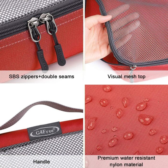 Органайзери для валізи G4Free (6 шт.) - набір для подорожей, червоний (1S+2M+2L+XL)