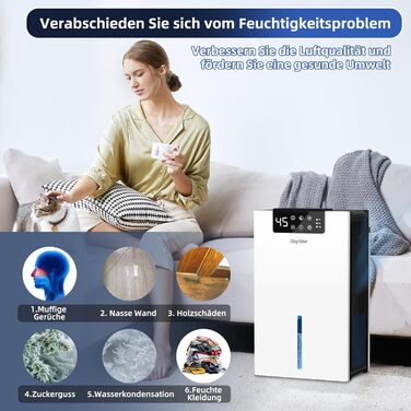 Електричний осушувач повітря 2700 мл з фільтром, LED дисплеєм та автовимкненням, білий