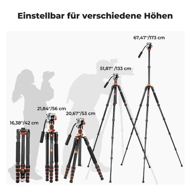 Штатив K&F Concept T254A7+BH-28L для камери: професійний, 230 см, з рідинною головкою