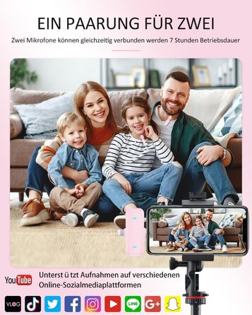Беспроводной петличный микрофон Bayanbulu для iPhone, iPad, Android, TikTok, YouTube (розовый, 2 шт.)