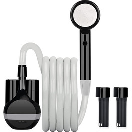 LIBERRWAY Camping Shower with Pump, Camping Shower Set with Rechargeable Battery, 2m Shower Hose Outdoor Shower for Garden Beach Camping Travel Car Washing, Mobile Shower Black (black-2 Batteries)