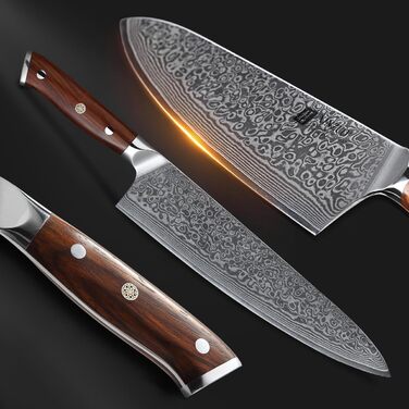 XINZUO 21cm Damascus Chef's Knife - 67 Layer Multipurpose Kitchen Knife for Meat, Fish & Vegetables - Gyuto Professional Hand-Forged Knife with Ergonomic Rosewood Handle