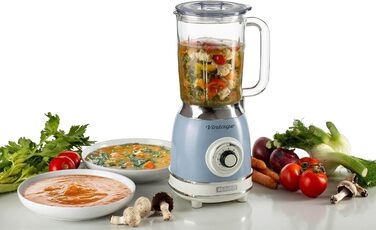 Vintage Ariete 583 Glass Mixer, Retro Multi-Function Mixer with 4 Blades, 4 Speeds + Pulse Function, Ice-Crusher Function, 1.5 Liter Capacity, 1000W, Light Blue Blue Single