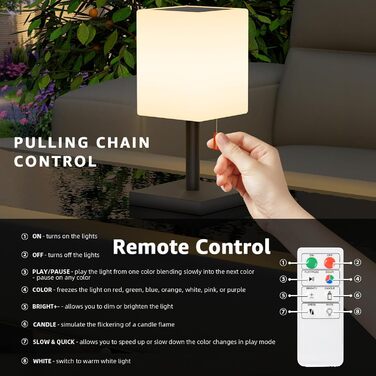 Світлодіодний солярний настільний світильник для вулиці 2-в-1, чорний - бездротовий, з сонячною зарядкою, 8 кольорів, для саду, кемпінгу та столу