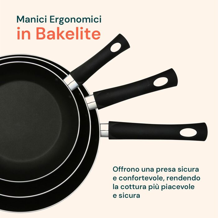 Набір антипригарних сковорідок Avilia (4 шт.) з нержавіючої сталі, діаметр 16-28 см, покриття AM Salus Hard System, ізольовані ручки, Made in Italy