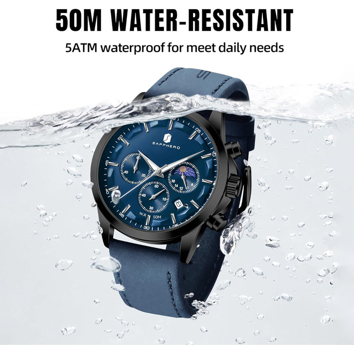 Годинник чоловічий BENYAR Chronograph, аналоговий кварц, водонепроникний, з датою. Елегантний аксесуар для бізнесу та повсякденного стилю. Прекрасний подарунок для чоловіків (синій ремінь/блакитне циферблат)