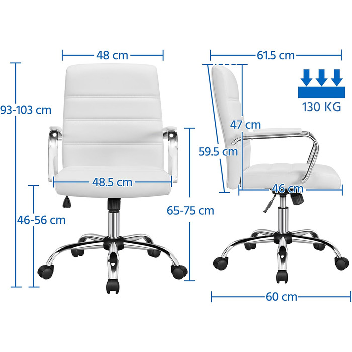 Офісне крісло Yaheetech: ергономічне, з підлокітниками, поворотне, до 130 кг, біле