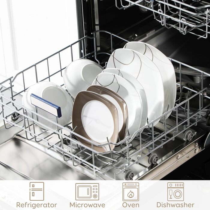 VEWEET Сервіз столовий 'Нікіта' з порцеляни, 24 елементи | Комплект посуду включає миски, десертні тарілки, тарілки для їжі та супові тарілки | Сервіз для 4-12 осіб, 24 елементи