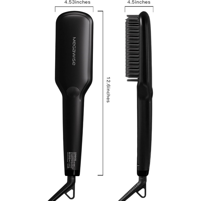Плойка-щітка Megawise Pro Keramik з іонами - швидкий нагрів, захист від опіків, подвійна напруга, для домашнього використання (чорна)
