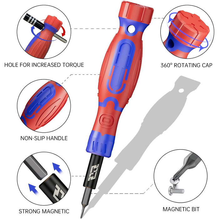 JAKEMY Мініатюрний електричний набір викруток E21-B з регулюванням крутного моменту, акумуляторний, для дрібної механіки, з LED-підсвічуванням, USB-C зарядка для ПК, ноутбука, окулярів, годинників, камери