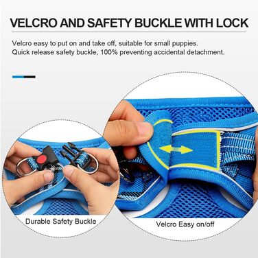 Шлейка для собак Suredoo для маленьких і середніх порід, анти-тяга, дихаюча, з поводом (M, 34-39см; XL, 46-53см, 8-10.5кг), блакитна в клітинку