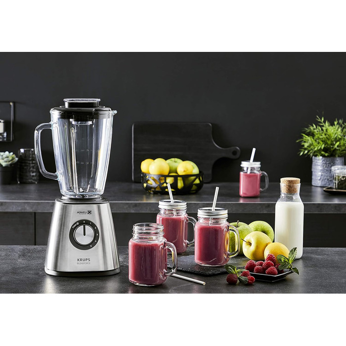 Krups KB439D Blendforce 2 Blender | 800 Watt | 5 Speeds | Pulse Function | 1.75 Liter Tritan Glass Container (Usable Volume: 1.25 Liters) | Shatterproof | Ice Crusher | Stainless Steel