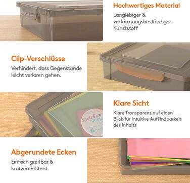 Lifewit 5L Storage Box with Lid, Plastic Box with Clip Closures, Document Box A Organizer, Multi-Purpose Boxes for Crafts, Paper, Art Supplies, Building Blocks, Tools (Gray, 4)