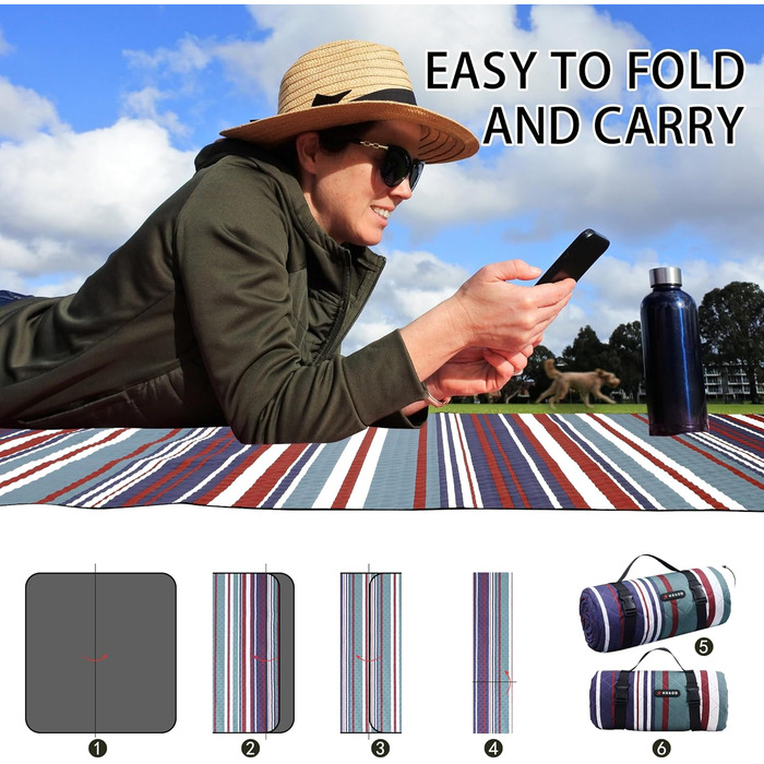 Килимок для пікніка HX&OD великого розміру (203x152 см), водонепроникний, 3-шаровий, для кемпінгу, подорожей, парків, концертів, червоний