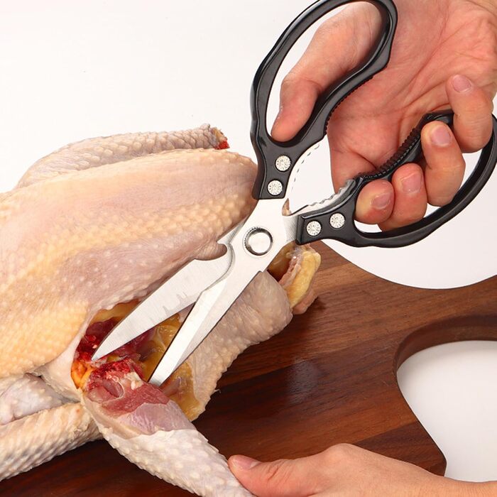 Ніж-ножиці кухонні з нержавіючої сталі, універсальні, з відкривачем для пляшок, для птиці, риби, м'яса, зелені, горіхів, миється в посудомийній машині (чорний)