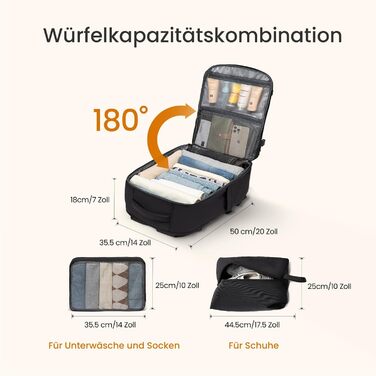 LOVEVOOK Рюкзак для ручної поклажі, великий, розширюваний, туристичний, чоловічий, для ноутбука 17 дюймів, 50L, чорно-сірий