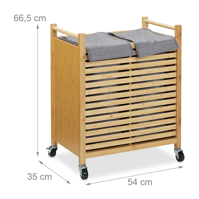 Relaxdays Bamboo Laundry Basket with Wheels