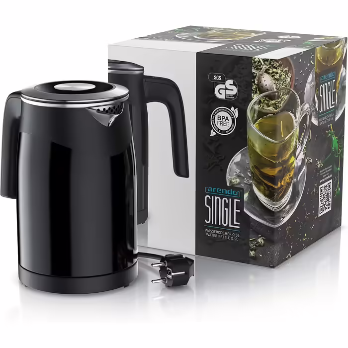 Arendo 0.5L Stainless Steel Kettle with Temperature Setting in Double-Walled Design - 0.5L Water Capacity - 5 Adjustable Temperature Levels - Single Teakettle - Keep-Warm Function - Energy-Saving