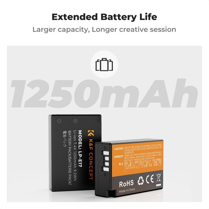 Акумулятор LP-E17 3шт. K&F Concept 1250mAh + LCD зарядний пристрій для Canon EOS RP, R10, R8, R50, Rebel T8i, T7i, T6i, SL2, SL3, 77D, 750D