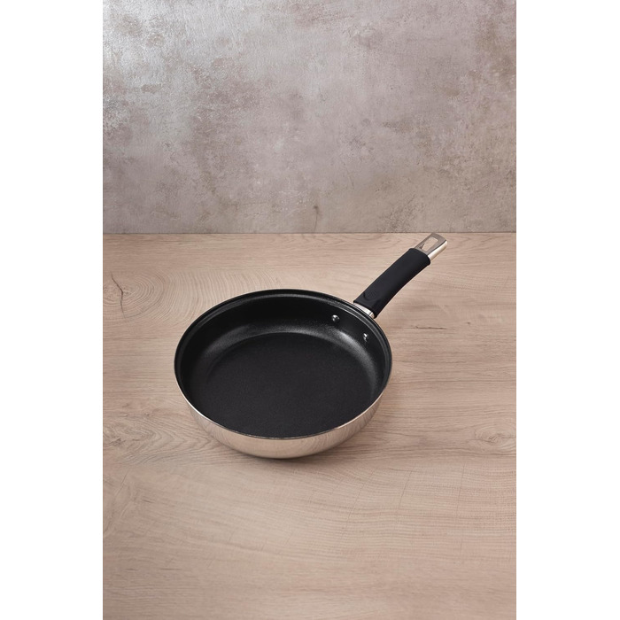 Набір сковорідок Bergner Baster з нержавіючої сталі (6 шт.) 20+24+28 см з подовженими ручками, захисні кришки, силіконові ручки, антипригарне покриття, індукційний посуд (20 см)