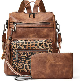 Шкіряний рюкзак-трансформер для жінок Shrrie: стильний рюкзак, сумка через плече, валіза, коричневий та леопардовий
