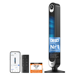 Дрео розумний вентилятор з мотором DC 20dB, 11 м дальность, з пультом керування, 9 режимів, 4 моди, 90° осциляція, голосове керування, таймер 12H, Wi-Fi, для спальні