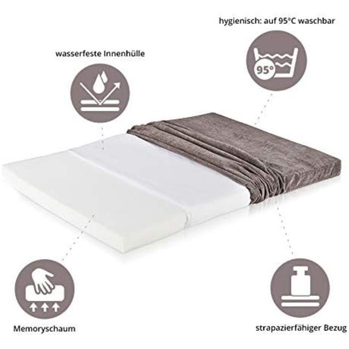 Ортопедична подушка для собак ONVAYA® з Memory Foam | Сіра | Розмір S | 112 x 74 x 5 см | Матрац для собак, лежанка, подушка
