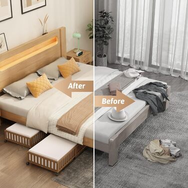 Контейнери для зберігання під ліжком з бамбука, 2 шт., великі, для ковдр, одягу, взуття, органайзери для спальні, дитячої кімнати, з колесами (33.07 x 16.54 см)