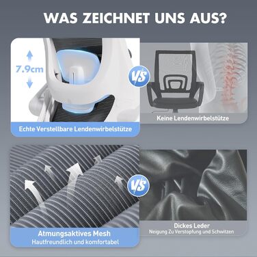 Офісне крісло Colamy з ергономічною підтримкою спини, регульованою підголівником та поперековою підтримкою, сітчасте, сірого кольору