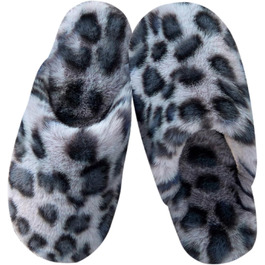 Тапочки зимові для жінок та чоловіків, теплі, з плюшем, з пам'яттю форми, антиковзкі, унисекс, розмір 40.5/42 EU, сірий леопард