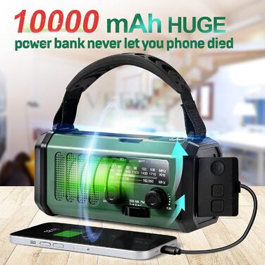 Сонячне радіо 10000 mAh з NOAA, USB зарядкою, ліхтариком та компасом для відпочинку на природі