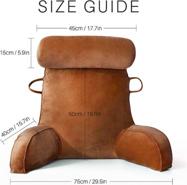 Лежанка для читання з велюру для дорослих, подушка для спини та рук для ліжка, з кишенею та знімним чохлом (колір: кавовий)