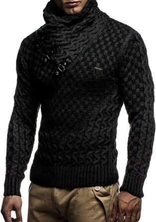 Чоловічий в'язаний светр Leif Nelson з коміром-шарфом / Якісний зимовий светр Regular Fit, ідеальний для повсякденного та ділового стилю, доступний у різних розмірах та кольорах (M, Чорний, Антрацит)