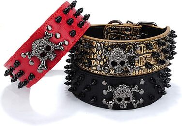 Нашийник для собак ETOPARS з черепом та шипами, з регулюванням, з крокодилової шкіри, золотий (M)