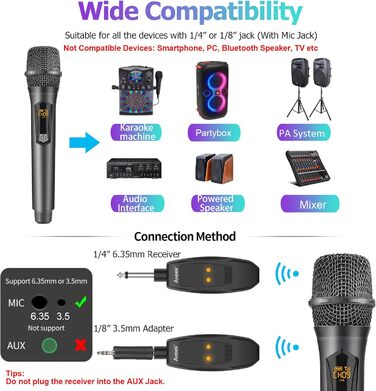 Aveek Funkmikрофон: Бездротовий мікрофон з приймачем 2.4GHz, Dual Dynamic, для караоке, співу, подій, сірий & червоний, 2 шт.
